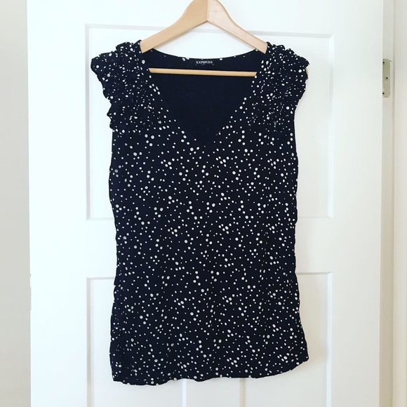 Express Tops - Express Black and White Polka Dot Blouse